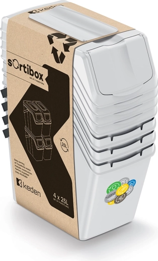 Sæt af affaldssorteringsspande Sortibox 4×25 l askgrå