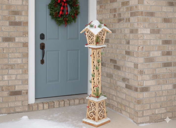 Juletræslanterne i træ med LED 100 cm, brun