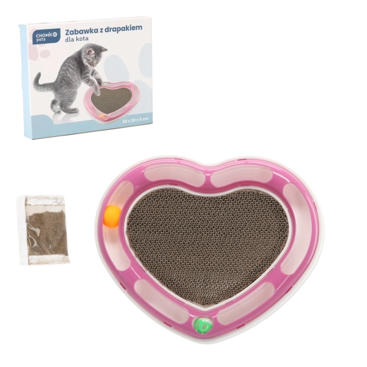 Interaktivt hjerteformet kattelegetøj med papkradsebræt