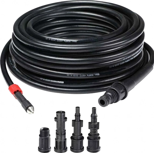 Renseslange til afløb og kloak 15 m med adaptere til højtryksrensere