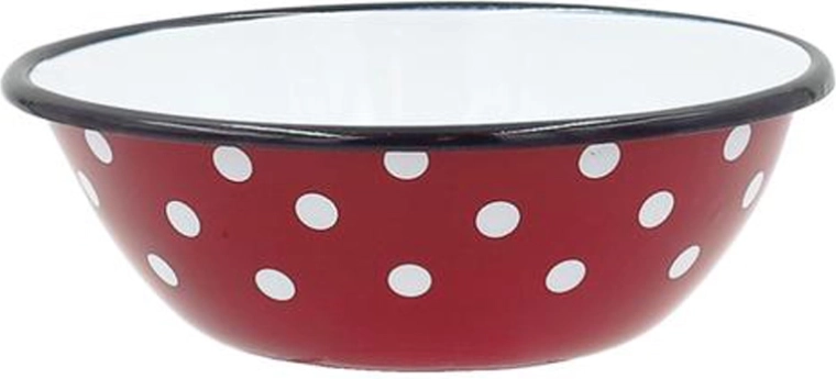 Emaljeskål med prikker 16 cm, rød