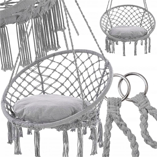 Hængende sidderede med pude, grå