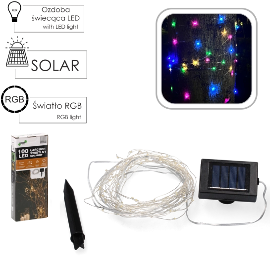 Solardrevet lyskæde EXTRALINK 100 LED, flerfarvet, 11,4 m
