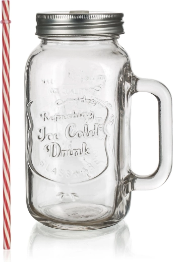 Glaskrus med låg og sugerør 700 ml MADEIRA