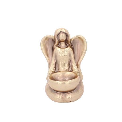 Guldsiddende keramisk englefigur 16 cm