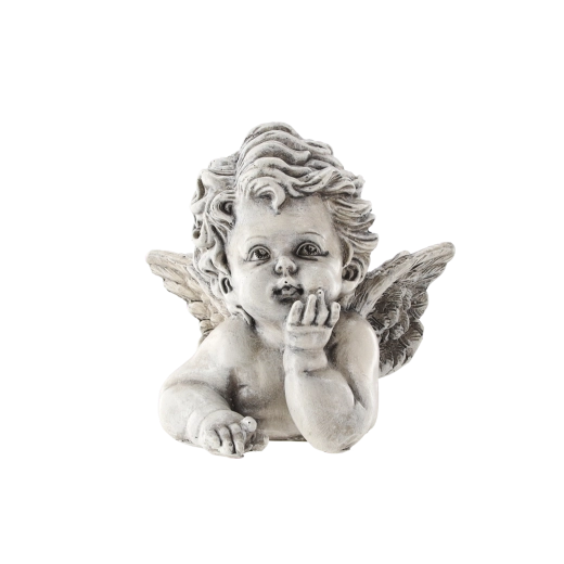 Smuk mindefigur af engel til grav i steninspireret look 9 × 6 × 8 cm - 1 stk