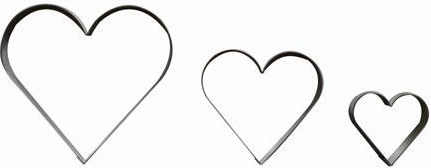 Sæt af udstikkere i rustfrit stål hjerte – store, glatte, 3 dele