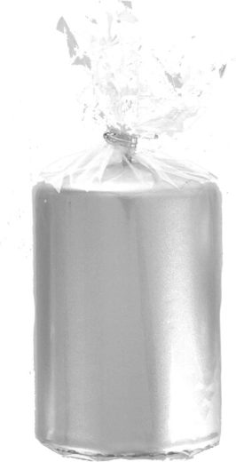Cylinderlys med metallisk sølvglans 7 × 10 cm