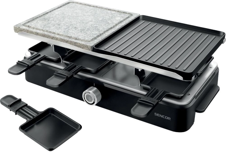 Sencor-raclettegrill med sten- og rillet grilloverflade