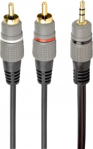 Stereo-lydkabel 3,5 mm jack til 2× RCA, 2,5 m, forgyldte stik