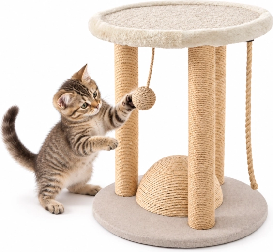 Beige kradsetræ til katte med hvileplads 40 × 40 × 44 cm