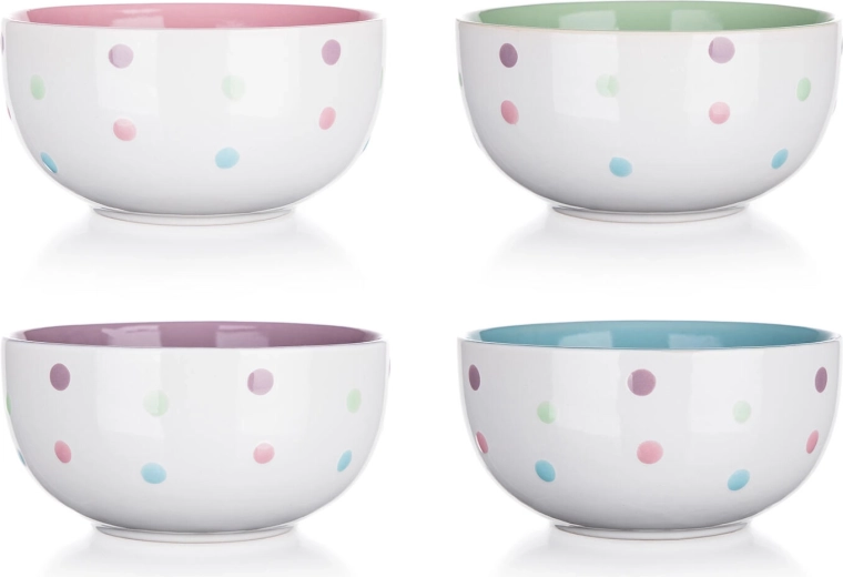 Keramisk skål med prikker 520 ml, mix farver