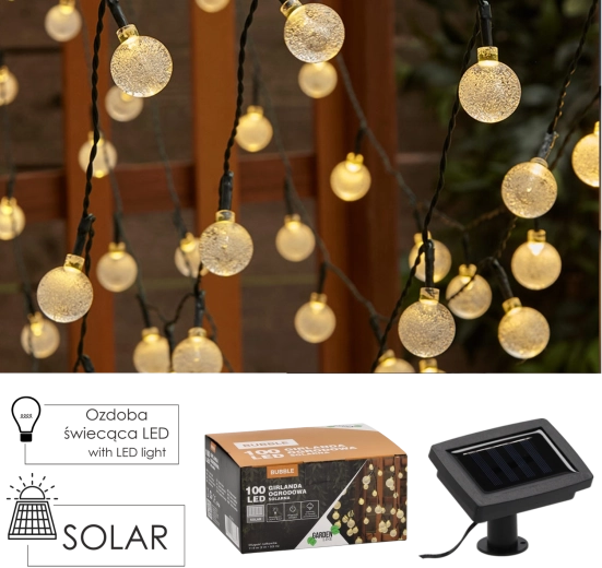 Solcelle havel lyskæde BUBBLE 100 LED, varm hvid, 11,9 m