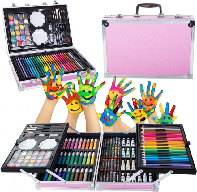 Kunstsæt i kuffert 145 stk lyserød