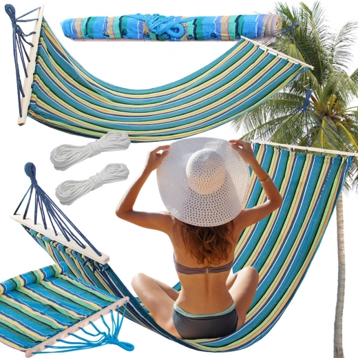 Havehængekøje med træspredere 200 × 80 cm, stribet, bæreevne 150 kg