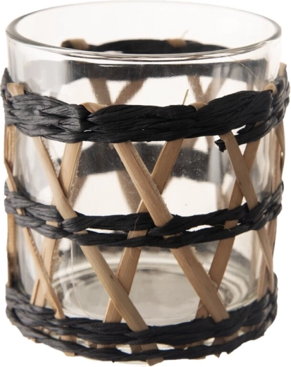 Lysestage af glas og pileflet i sort/brun