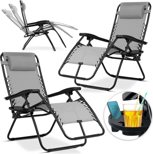 Sammenklappelige have-liggestole med pude Sofotel ChillWell, sæt 2 stk., grå