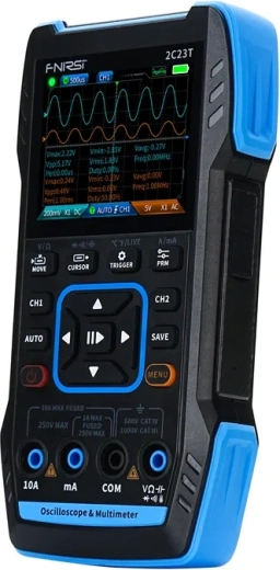 Bærbart FNIRSI 3-i-1-oscilloskop med multimeter og signalgenerator