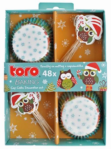 Papirforme til muffins med pyntestikkere TORO – julesnegleugler, 24 stk