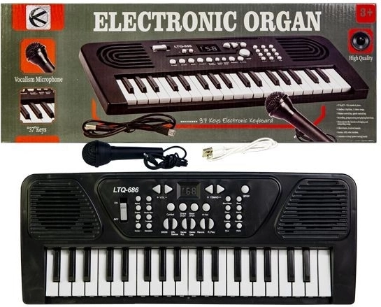 Børne elektroniske keyboard med mikrofon og USB-opladning (sort) - 1 stk