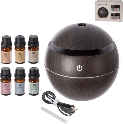 Elektrisk aroma-diffuser brun til USB + 6× dufte 10 ml