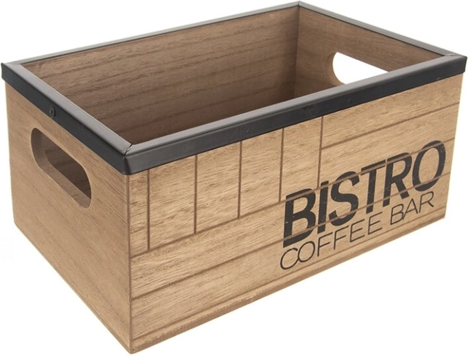 Trækasse Bistro coffee bar med metalkant 20 × 13 × 8,8 cm