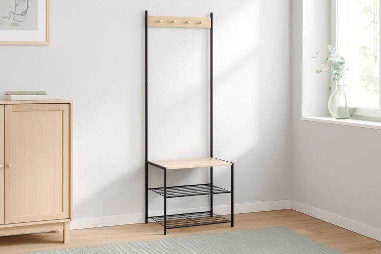 Fritstående entréreol med bænk og 3 hylder 60 × 40 × 175 cm