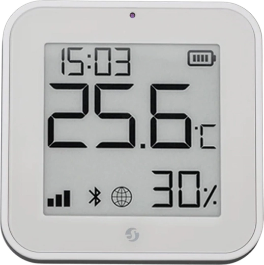 Shelly BLU H&T ZB Zigbee temperatur- og fugtsensor med e‑paper-display, hvid