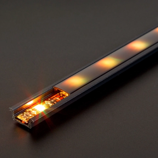 Forsænket U-profil i sort aluminium til LED-strips, 1000 mm