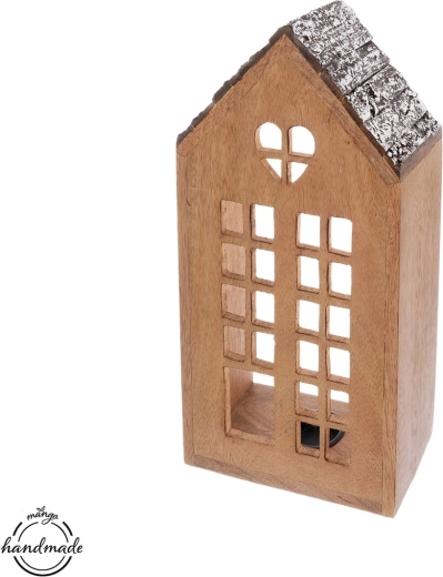 Lysestage hus i træ, 28,5 cm
