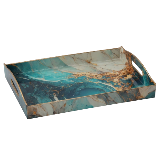 Dekorativ rektangulær bakke med resin-effekt 37,5 × 27,5 × 6 cm - 1 stk.