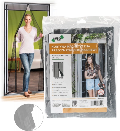 Magnetisk insektnet til dør, grå