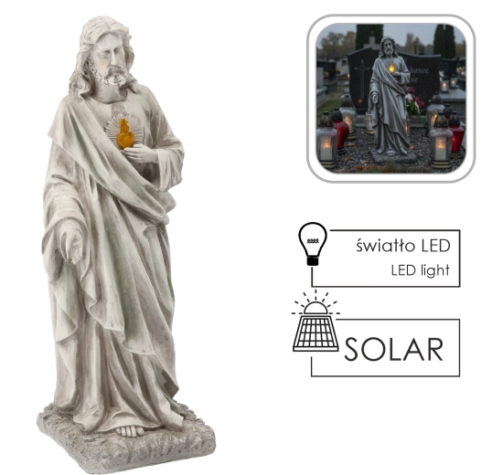 Jesus-statue med LED og solcelledrift, 52 cm