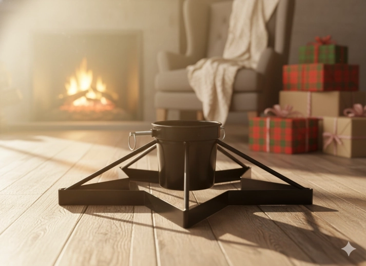 Metalstander til juletræ med vandbeholder, sort