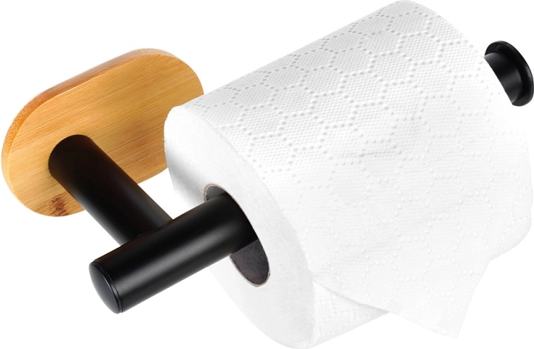Vægholder til toiletpapir i rustfrit stål og bambus, sort, 17 cm