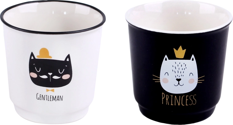 Sæt keramiske kopper med kattemotiv 100 ml, 6 stk.