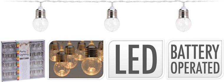 Lyskæde pærer 4 cm, 4,5 m, 30 LED, varm hvid