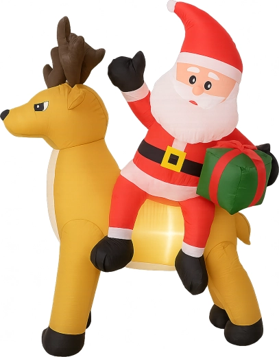 Oppustelig julemand med rensdyr 1,5 m med LED-belysning