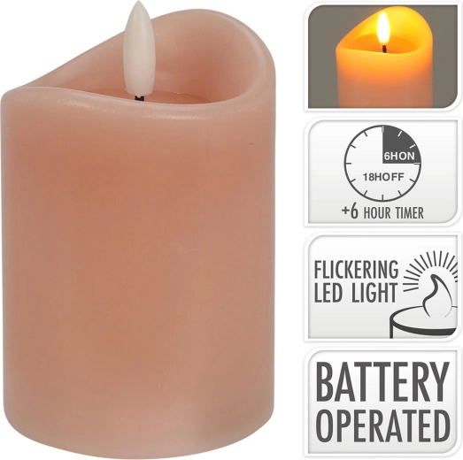 LED-stearinlys med flimrende flamme og timer, rosa 7 × 10 cm