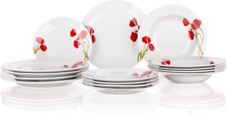 Porcelæns spisestel med valmue-motiv POPPY, 18 dele