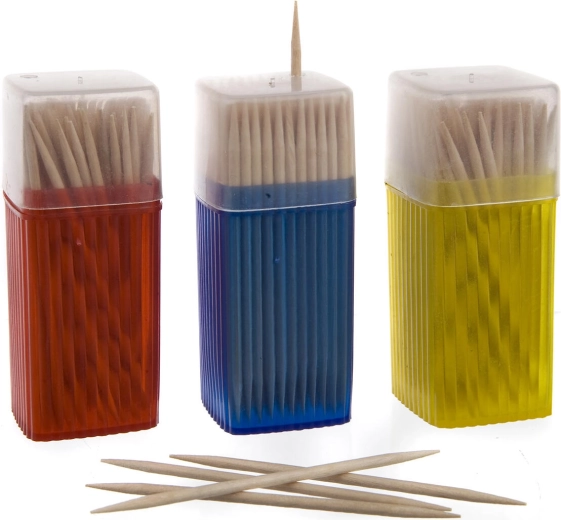 Trætandstikker, dobbeltslebet, i dispenser – sæt 3 × 150 stk.