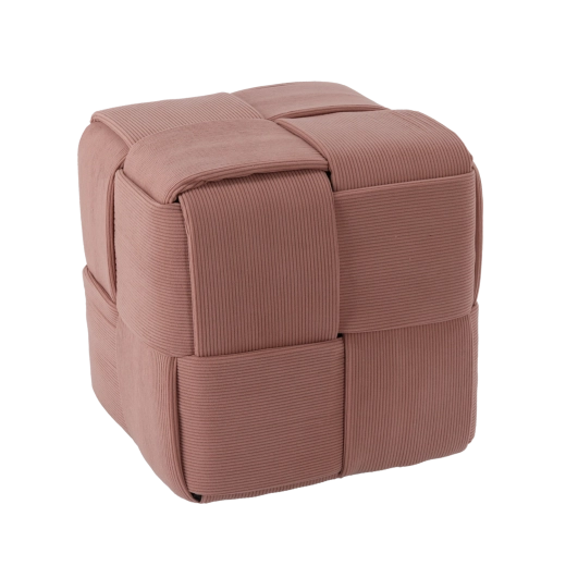 Rosa flettet puf, kube 39 × 39 × 39 cm