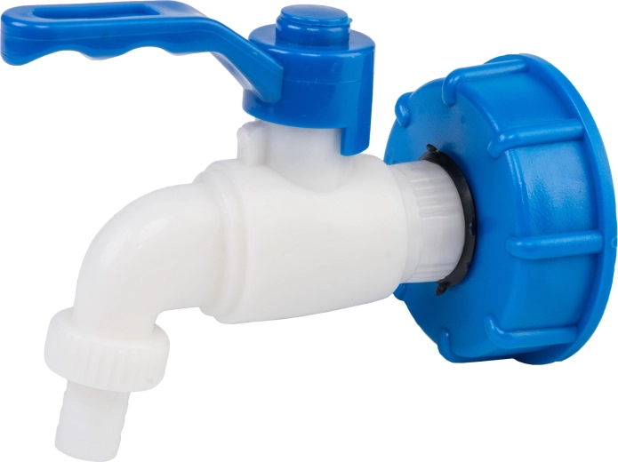 Plastventil til IBC med indvendigt gevind S60x6 og hane 1/2"