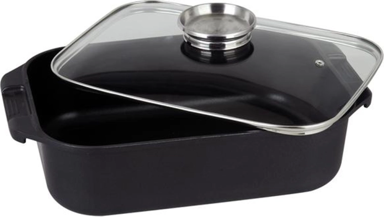 Bradepande med glaslåg 6,5 l, non-stick, sort