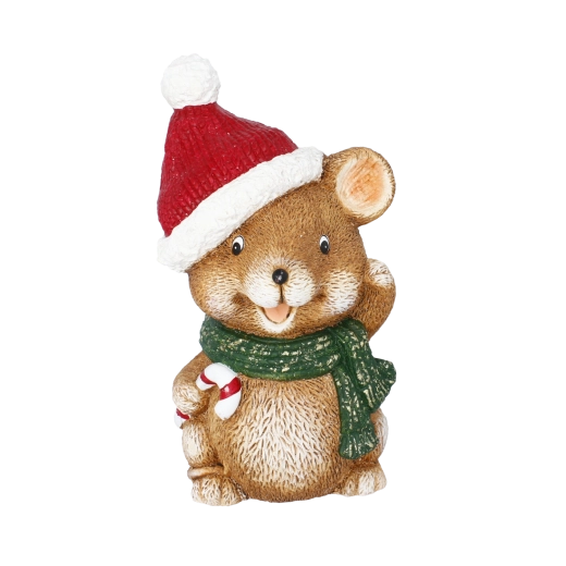 Juledekorationsfigur af hamster med sukkerstok