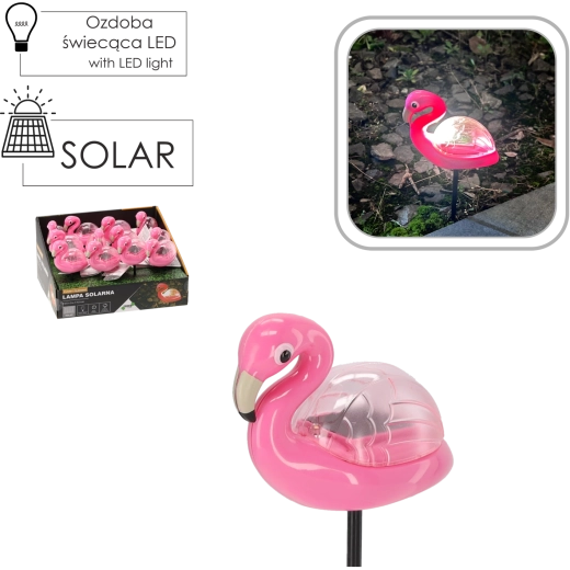 Solcelledrevet havelygte flamingo, varm hvid, 10,5 × 5 × 17,5 cm