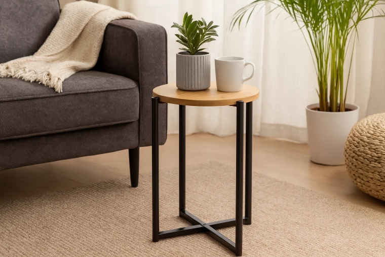 Rundt sidebord med metalbund 29 × 42 cm