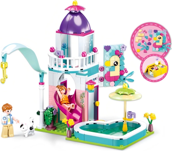 Sluban hus med rutsjebane til pool