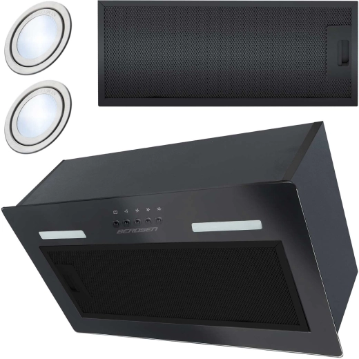 Indbygget køkkenemhætte 52 cm sort BERDSEN med glas og LED