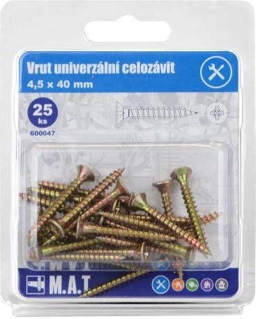 Universalskruer fuldgevind 4,5 × 40 mm, galvaniserede (25 stk)